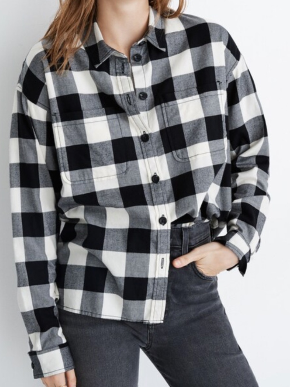 Madewell Shirt-Jacket in Buffalo Check Big Triple True Black Size L
